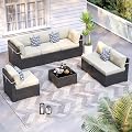 VONZOY Patio Furniture Sets, 7-Piece Outdoor Patio Furniture with Thick Cushions,Coffee Table Outdoor All-Weather Conversation Set Sectional Sofa for Backyard, Poolside, Garden(Khaki)
