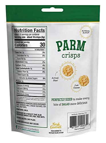 Image of Fresh Gourmet Parmesan Cheese Crisps | 1.76 Ounce | 100% Real Cheese | Keto Friendly | Great for Snacking and Salad Topper