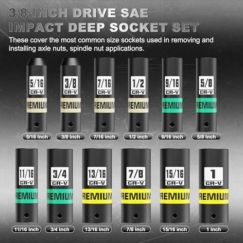 Image of 12-Piece 3 /8-Inch Drive SAE Impact Deep Socket Set, 5 /16 to 1 inch, CR-V, 6 Point, Heavy-Duty Sockets for Impact Wrenches, Automotive and Home