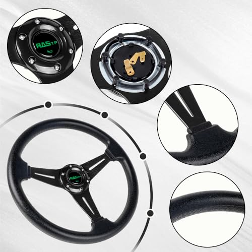 RASTP Universal Racing Steering Wheel 13.8â/350mm 6 Bolts Grip Vinyl Leather & Aluminum with Horn Button for Car -Black - Image 3