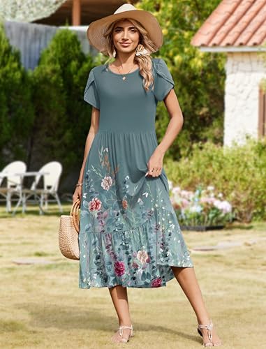 Image of Zeagoo Women Summer Midi A Line Dress Short Sleeve Casual Flowy Tiered Beach Long Sundress with Pockets 2026 Vacation Travel