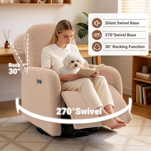 Image of Power Swivel Rocker Recliner Chair, Lady Size Recliner, Nude Apricot