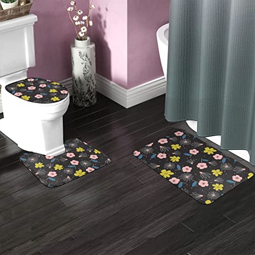 DIRYKILP Badematte + Konturmatte + Toilettendeckelbezug, süßes Blumenmuster 3 Stück Badematte Set, mit rutschfester Klebeunterseite – Bild 3