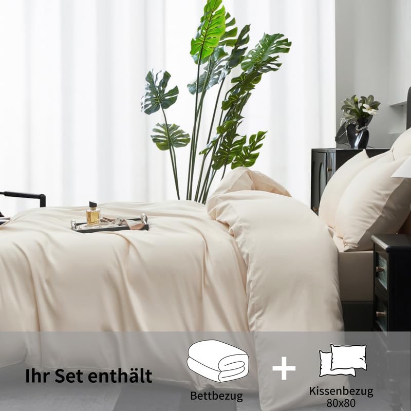 Gezu Biancheria da letto 200 x 220 cm, in raso di cotone makò, 100% cotone, 3 pezzi, traspirante, morbido, copripiumino 200 x 220 cm e federa 80 x 80 cm, con chiusura lampo