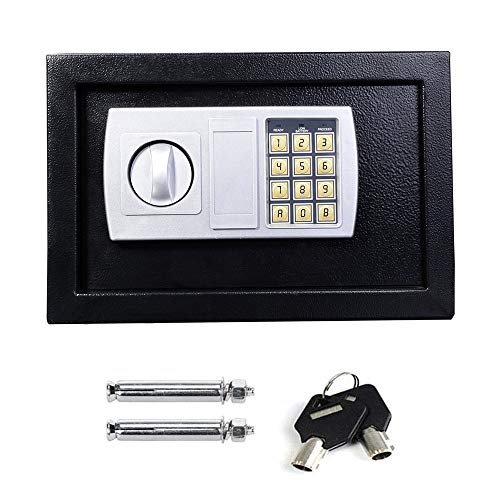 Coffre Fort de Sécurité Numérique Électronique avec Code PIN et Clé, 8,5L Noir Coffre Fort Mural Pour Bureau, La maison, Hôtel, Deux Boulon de Verrouillage, 31cm x 20cm x 20cm