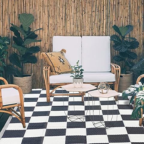 Outdoor Rug 5x8 feet for Patio Clearance RV Camping Waterproof Rugs Reversible Portable Plastic Straw Rugs Carpet Outside Indoor Outdoor Mats Area Rug Home Decor Picnic Rugs,Black&White Check Cover