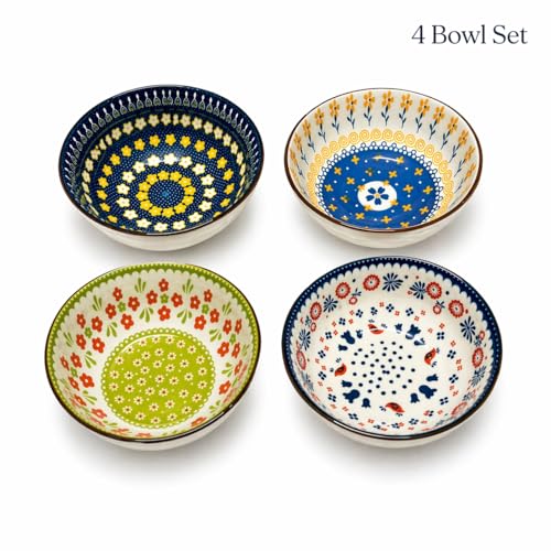 Image of 6-Piece Ceramic Dinner Set, 2 Plates & 4 Bowls, Microwave Safe, Dishwasher Safe, Floral Dinnerware (Royal Blue Floral, 2 Plate & 4 Bowl Set)