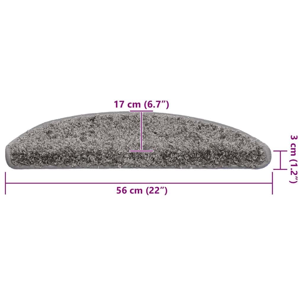Stufenmatten 30 STK. Grau halbrund 56x17x3 cm aus getuftetem PP mit doppelseitigem Klebeband, rutschfest, selbstklebend, pflegeleicht für Holztreppe, Treppenschoner