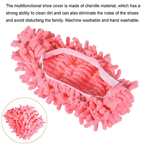 Image of MECCANIXITY Washable Cleaning Shoes Cover Multifunction Chenille Duster Mop Slippers Foot Socks for House Floor, Pack of 6 Pink