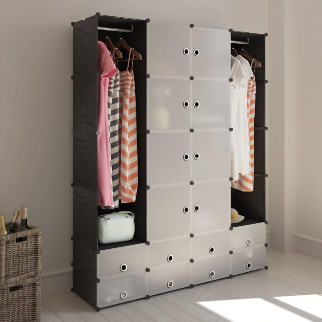 Genérico Armario Modular 18 Compartimentos Negro y 37x146x180,5cm,Mobiliario,Armarios y Almacenamiento,Armarios roperos,Negro,14.95 kg,240501