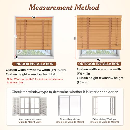 2" Slats Wood Blinds for Indoor Windows, Custom Wood Window Blinds, Wooden Venetian Horizontal Blinds & Shades for Indoor Windows, Office, Living Room, Bedroom