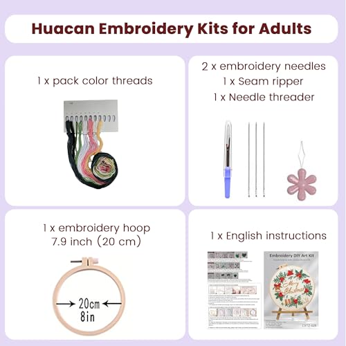 Image of Huacan Embroidery Kits for Adults Beginner DIY Cross Stitch Stamped Christmas Pattern Stitching Wreath Sewing Kit 1 Piece 7.8 x 7.8 Inch