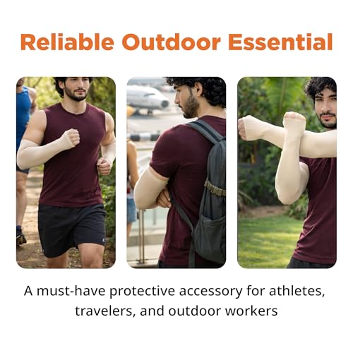 Image of FOVERA UV Sun Protection Arm Sleeves with Thumb Loop for Men & Women - UPF 50+ Cooling Hand Cover for Biking, Cricket, Driving & Cycling - Tan Protection Guard
