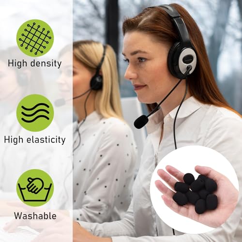 Image of Headset Microphone Foam Covers, 10 Pack, 30 x 22 mm, Black | Washable mic sponge windscreens with 8 mm inner holes for compatible headset microphones and portable voice amplifiers
