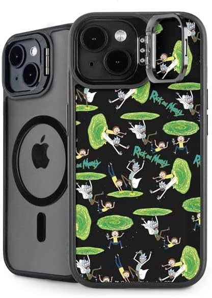Skinit Kickstand Phone Case Compatible with iPhone 15 - Officially Licensed Adult Swim Rick and Morty Portal Travel Design