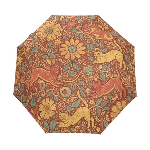 Parapluie compact jaune GAIREG chats et fleurs pour sac à dos en ville