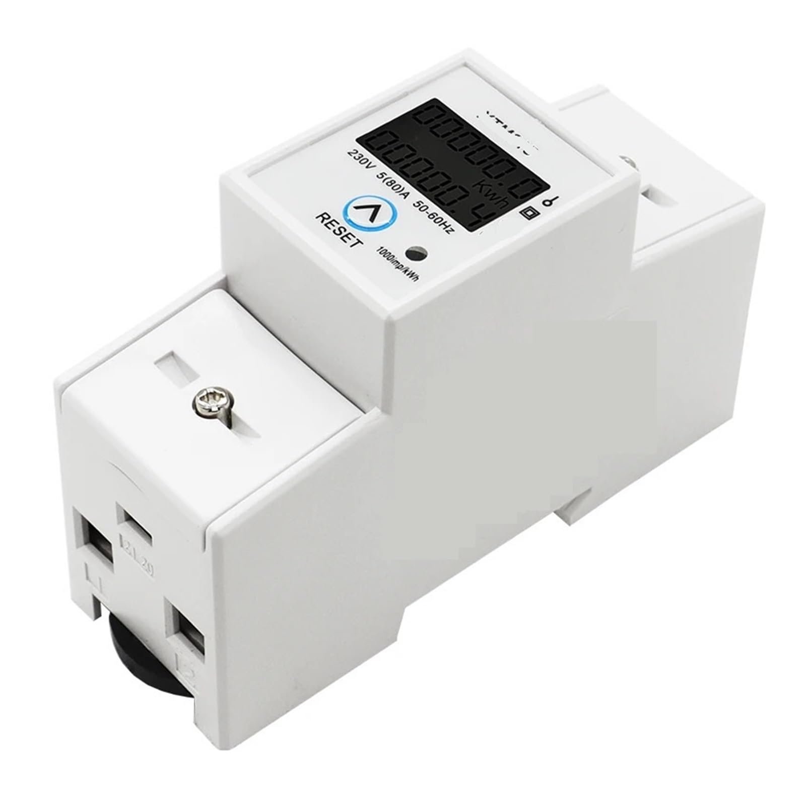 Licznik energii elektrycznej 230 V 35 mm na szynie DIN jednofazowy cyfrowy LCD 6-cyfrowy