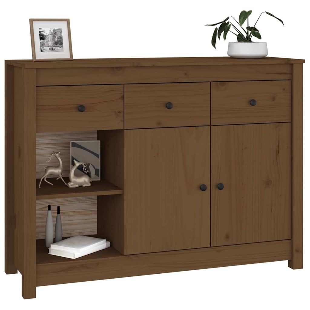 Credenza marrone miele, 100 x 35 x 74 cm, in legno massello di