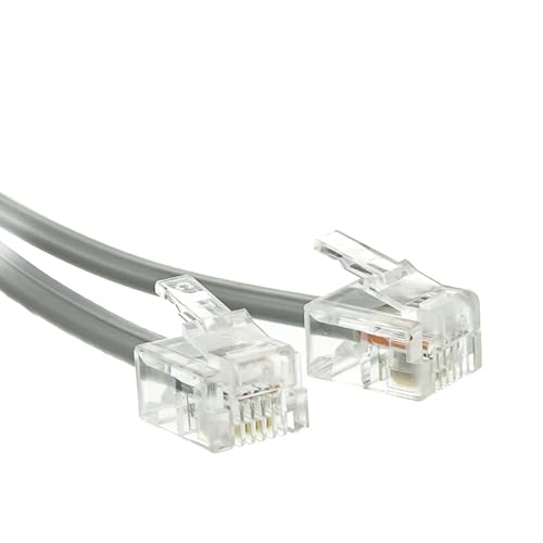CableWholesale Cable telefónico de 14 pies para voz (VoIP), conectores RJ11 chapados en oro, 6P / 4C, satén plateado, 28AWG, reversa, cable de