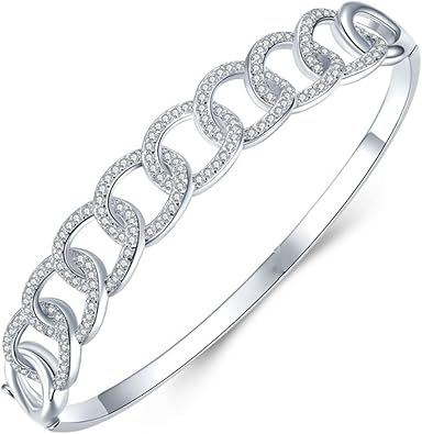 Bracelet 9Kt / 14Kt / 18Kt White Gold for Women, Hollow Chain with Moissanite, 6.3", Silver Bracelet for Wedding for Women