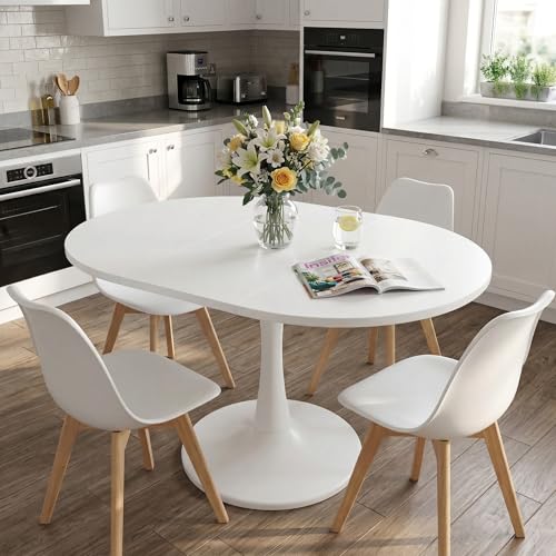 GAWYOEX   Mesa de comedor redonda extensible 100/140x40x75cm, mesa de cocina para 2 6 personas, mesa auxiliar/mesa de comedor   Tablero de madera y patas de hierro, mesa redonda/mesa extensible para