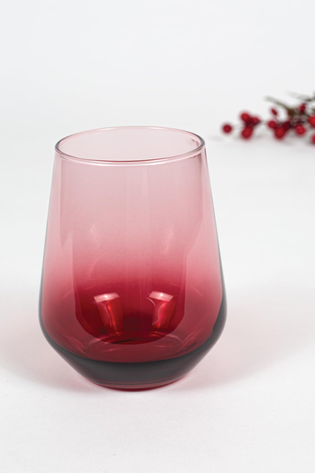 RAKLE Stemless Wine Glasses â€“ Set of 4 Gradient Red Colored Wine Glasses â€“ 14.3oz Colorful Wine Glasses â€“ Lead-Free Premium Glass â€“ Stemless Drinking Glasses for Cocktails, Wine, Bar Drinks