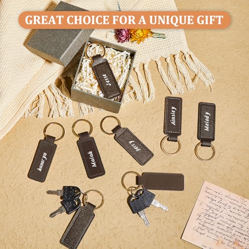 Image of Leather Key Fob Kit with Metal Rings, PU Leather Keychains Blank for Laser Engraving, DIY Craft Tools