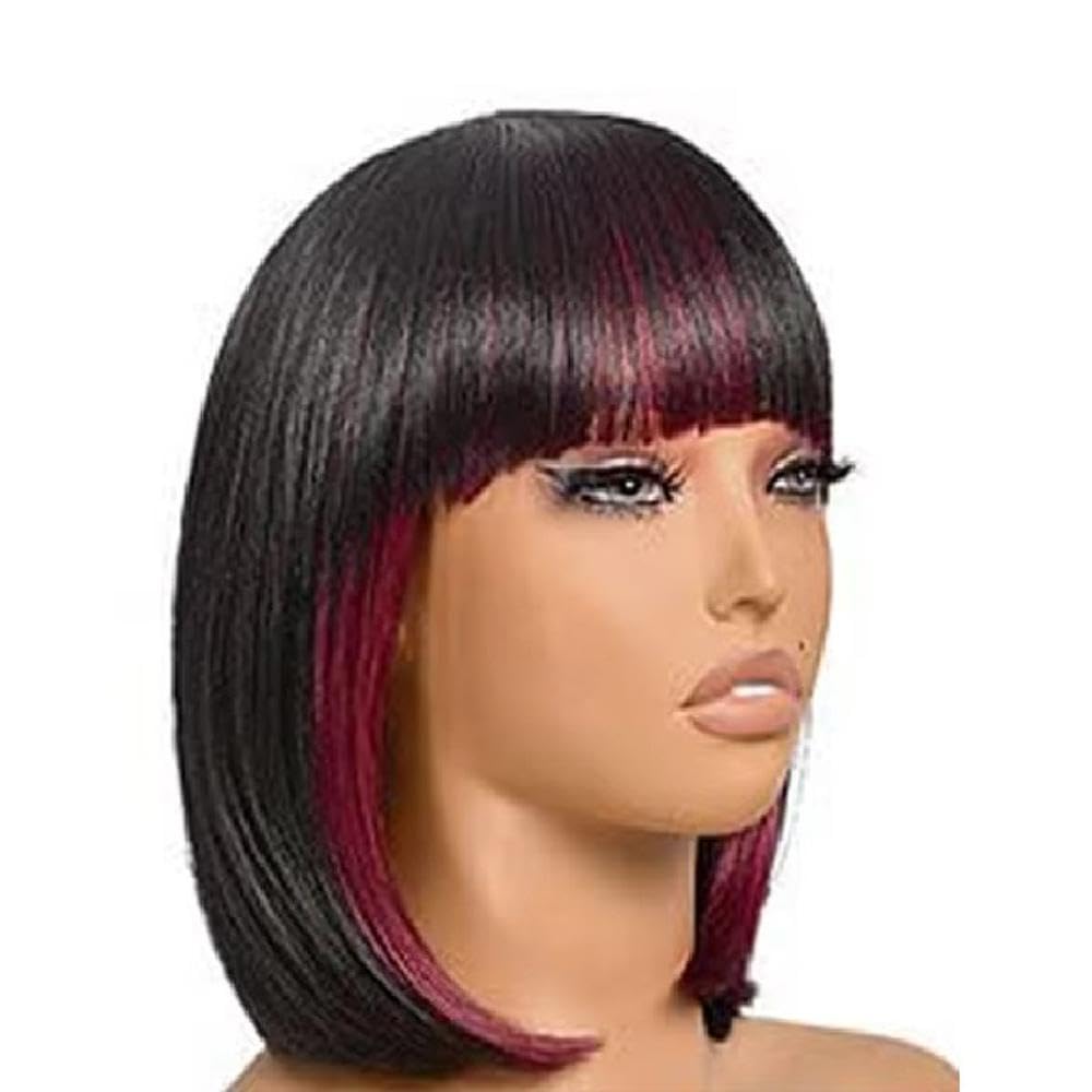 Haarpflege Schwarze Braune Kurze Glatte Bob Perücke Mit Pony 35,6 Cm Für Damen Alltagskleidung Party