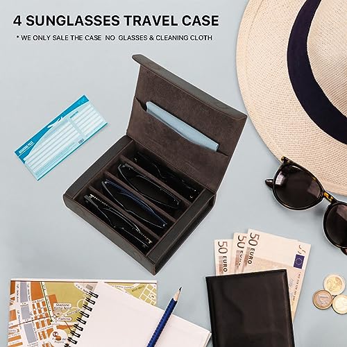 Image of CONTACTS Genuine Leather Sunglasses Travel Case Hard Eyeglasses Box Vintage Eyewear Holder Travel Accessories