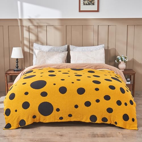Image of CozeCube Reversible Knit Throw Blanket, Yellow Black Polka Dot, 50 inchx60 inch
