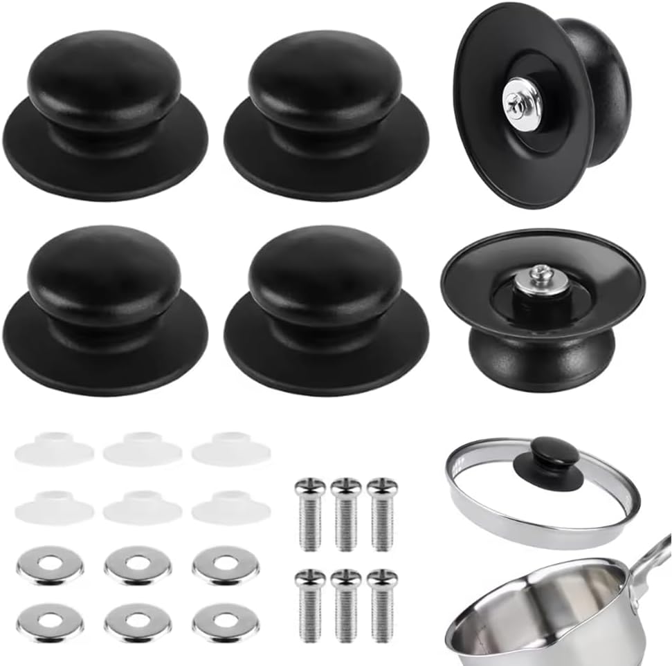 Pot Lid Knob Pot Knob Handle Replacement Pot Handle Heat Resistant Plastic Anti-Slip Round Lid Knob Cookware Accessories Handle Pot Lid Parts Pot Lid Replacement with Screws Easy to Replace