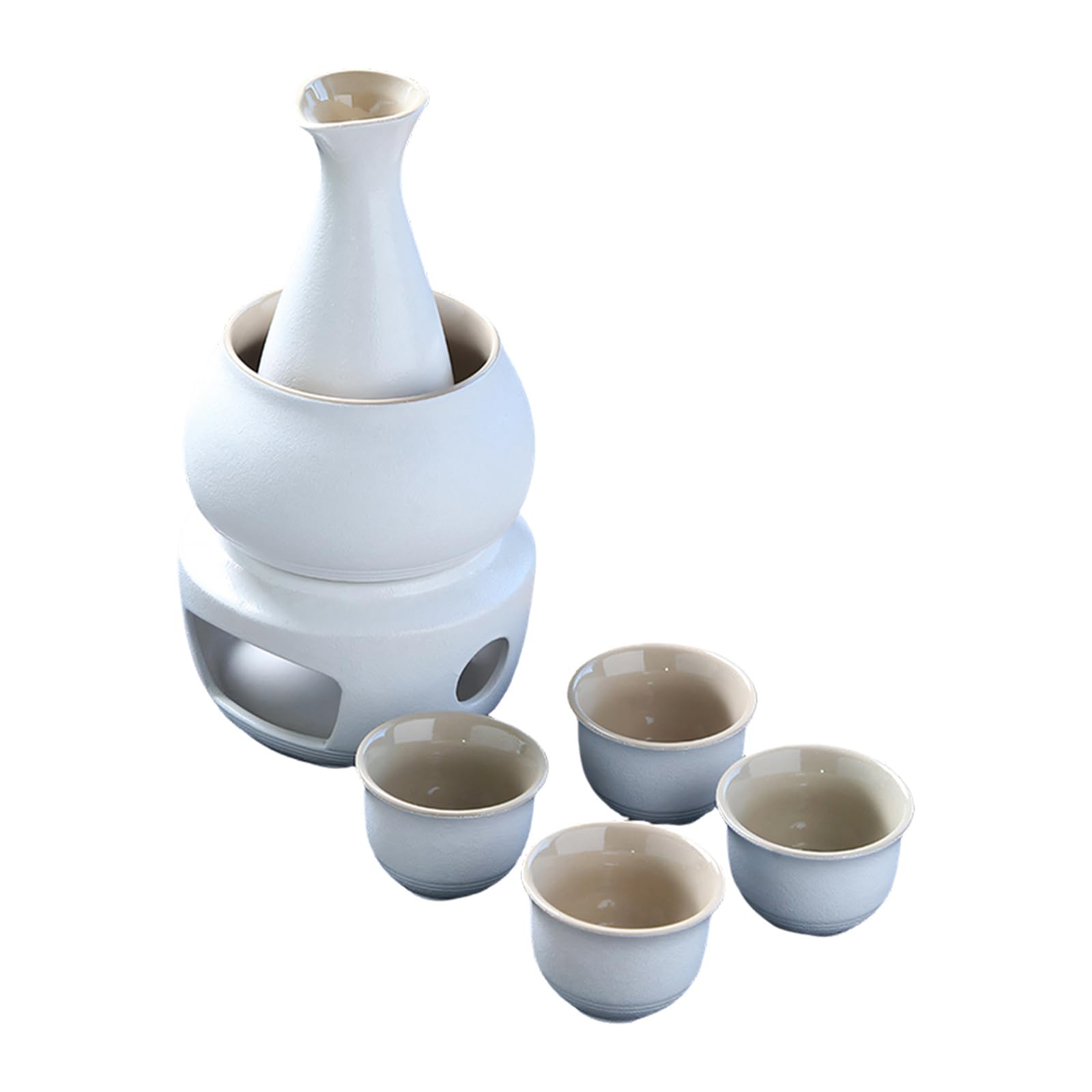Msioytog Japanese Sake Set Ceramic Warmer Pots Carafe Bottle and 4 Small Cups Stove for Warming Liquor Beverage Hot Sake Warming Container