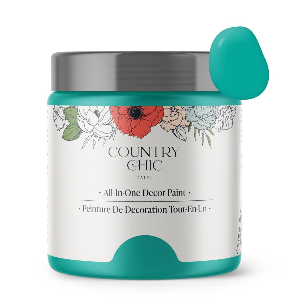 Country Chic All-in-One Chalk Paint for Furniture, Cabinets, Home Decor, Eco-Friendly, Matte Finish, Built-In Primer & Top Coat for Wood, Metal - Whoop-de-do (Bright Teal) - 8 oz (237 ml)