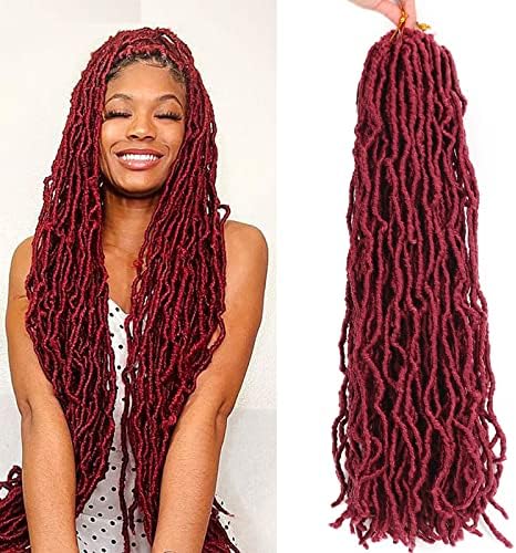 Aayubb Faux Locs Crochet Hair Burgundy Soft Locs 20 Inch Pre Looped Crochet Braids 7 Packs Goddess Locs Crochet Hair Extensions for Black Women and Girls (20 Inch (Packs of 7), BUG#)