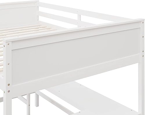 Miniatura 5 de Flieks Cama alta de tamaño matrimonial con estantes de 3 niveles y escritorio cama alta de madera para niños marco de cama que ahorra espacio con