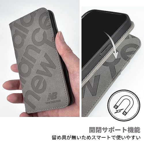 【 New Balance 正規品 】 iPhone15 Pro 対応 ケース 手帳型 カード収納 6.1インチ 3レンズ ブランドロゴ おしゃれ「スタンプロゴスエード」 ニューバランス ロゴ型押し アイフォン15プロ用 iPhone 15Pro用 ブランド スマホケース (グレー, iPhone 15 Pro)