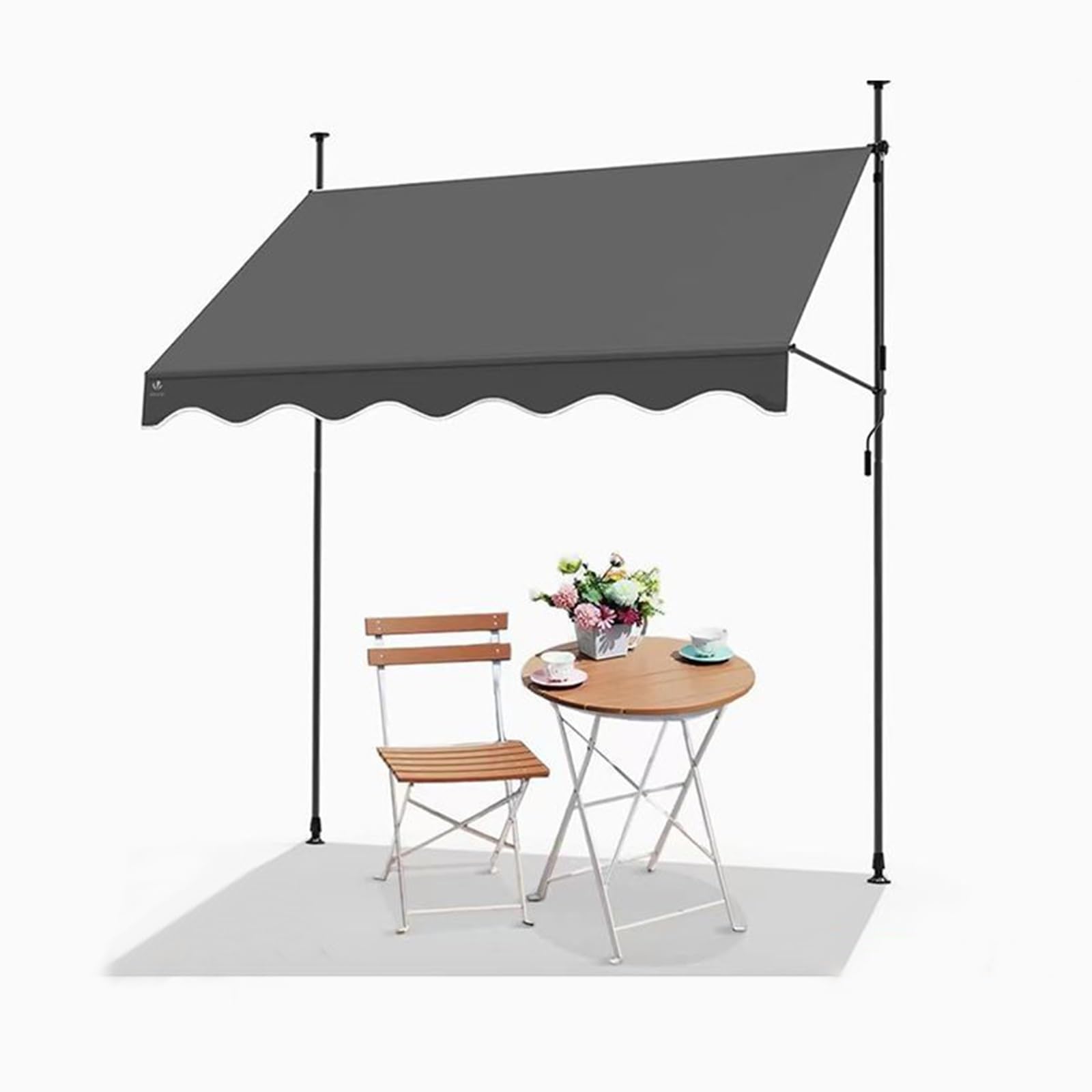 Store banne manuel noir 2.5m avec pare-soleil pliable réglable anti-UV