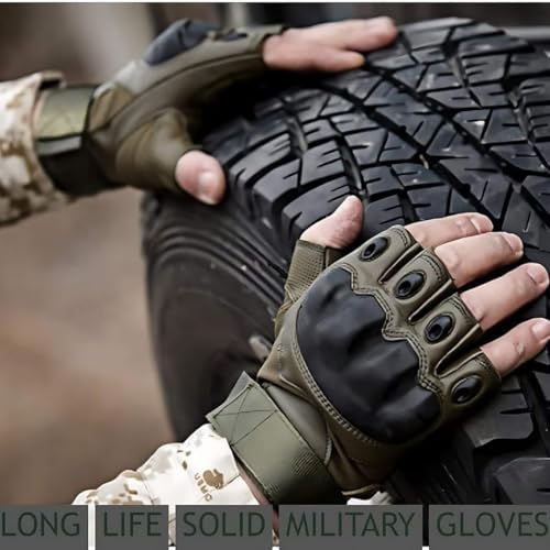 Image of MEBISO Tactical Half Finger Gloves for Men | Nylon Hard Knuckle Sports Gloves for Cycling, Hiking, Camping, Outdoor, Gym, Boxing, Motorcycle Riding, Arm Shooting (Green)