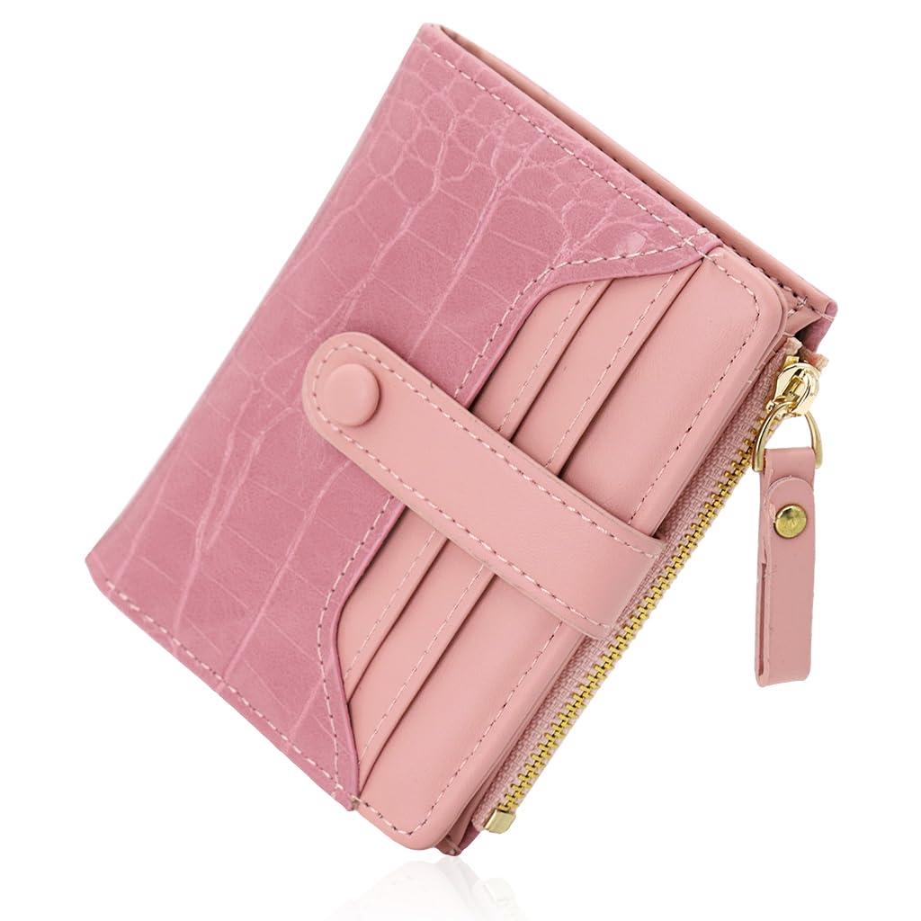 Women Purse Card Bag Fashion Pink PU Wallet for Women Card Holder Multi Compartment Purse Bag Cash Bag Snap Button Closure Cash Bag Purse Bag Gift for Women, 11.5x9cm-image-11