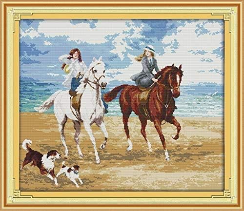 Happy Forever Cross Stitch Kits 11CT Stamped Patterns for Kids and Adults, DIY Preprinted Embroidery kit for Beginner, Life is Wonderful (R611 Seaside Monroe, Size 17''x23'')