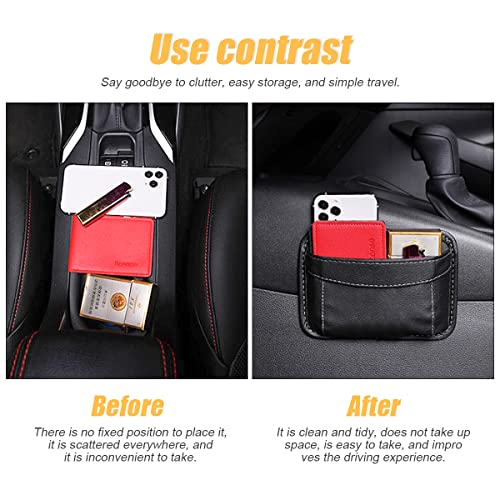 Car Seat Side Pocket Organizer, Pu Leather Mini Storage Bag For Auto Door Window Console, Pen Phone Holder Tray Pouch Vehicle Seat Gap Filler, Fits To Organize Document, Registration, Notepad (Black) #TOP3