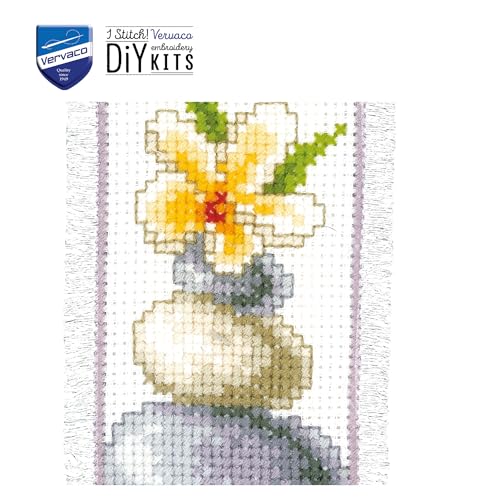 Image of Vervaco Cross Stitch Bookmark Kit Pebbles and Petals 2.4 inch x 8 inch
