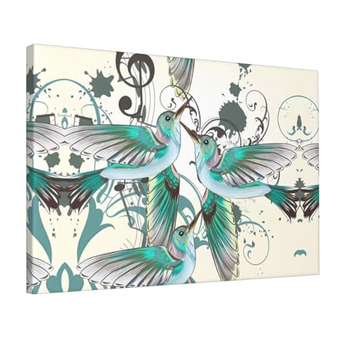 Impression oiseaux sarcelle affiche note de musique art mural moderne salon 45 x 30 cm
