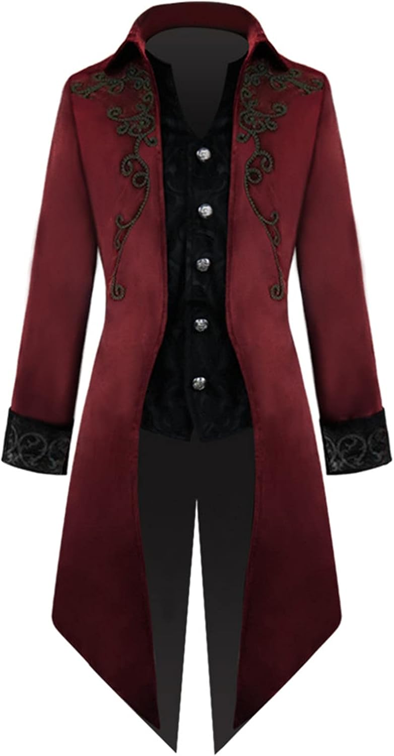 Hombres Chaqueta Steampunk Vintage Bordado Víspera de Todos los Santos Traje de Longitud Media Retro Medieval Victoriano Gótico Renacentista Uniforme de Levita