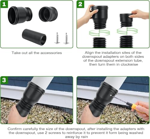 Srliya Rain Gutter Downspout Extension Flexible PE Extendable Drain Away Extender for Outdoor Villa Round (Black) - Image 3