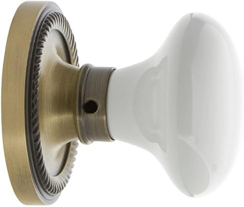 Miniatura 5 de Nostalgic Warehouse Roseta de cuerda con perilla de porcelana blanca, privacidad - 2.375 pulgadas, latón antiguo