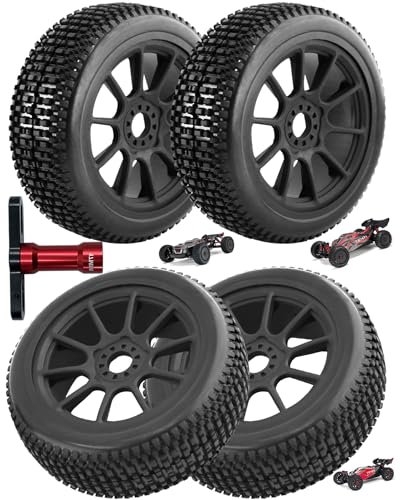 Rcarmumb RC Wheel & Wheel Tires w/Wheel Wrench for ARRMA 1/8 Talion 6S BLX,Typhon 6S 3S BLX,Redcat,Losi,Team,HPS,Kyosho,HPI,Hobao,Wheel Tires Set w/ 17mm Hex Wheel Wrench,Replace ARA550097(4PCS