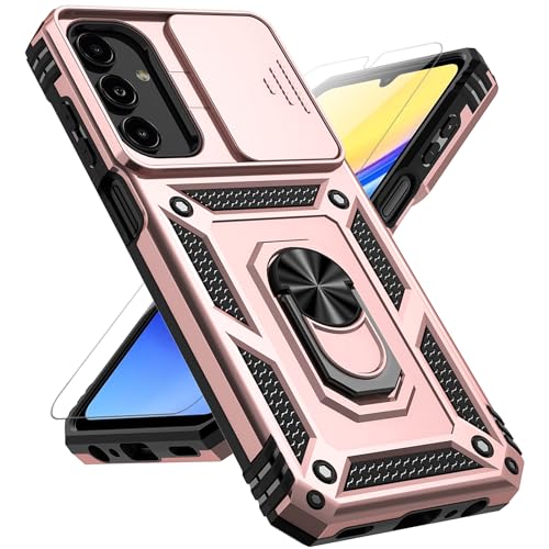 for Samsung Galaxy A15 5G Case with Slide Camera Cover HD Screen Protector [Military Grade 16ft. Drop Tested] Magnetic Ring Holder Kickstand Protective Phone Case for Galaxy A15 5G 2024, Rose Gold - image 1