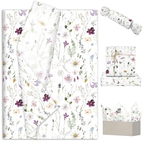 FYSUIMU 100 hojas de papel de seda floral, acuarela, flores silvestres, papel de regalo decorativo para primavera, boda, fiesta de cumpleaños, manualidades, 14 x 20 pulgadas