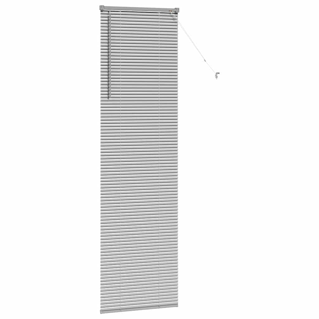 Store vénitien en aluminium avec rideaux, argenté, 220 x 65 cm, pour fenêtre, store vénitien à 4 lamelles avec protection UV et réglage manuel pour le contrôle de la lumière et l'intimité